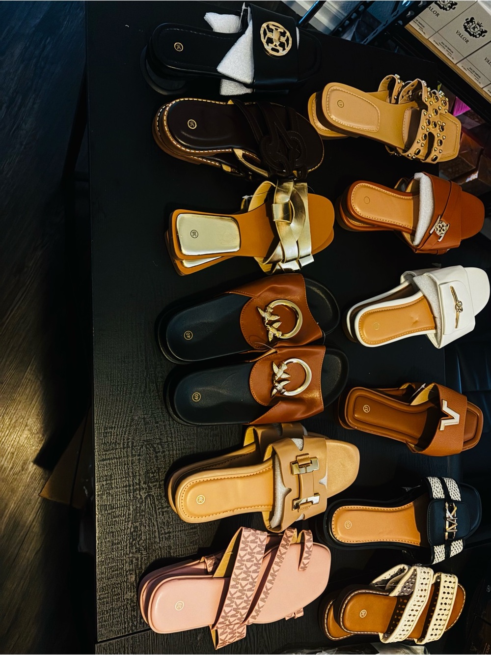 Lote 12 Classic Brown Slide Sandals with Gold Ring Accent - Women Shoes